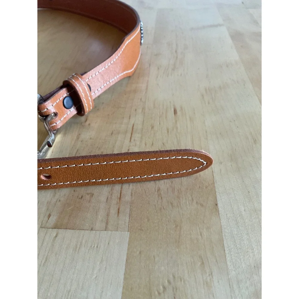 Tan Leather Southwestern Concho Belt Silver Tone Buffalo Thunderbird Sun Size 34